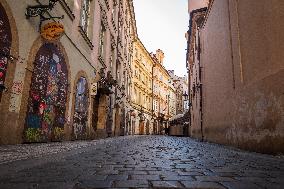 Empty center of Prague, Old Town, historical center, Prague, city, without tourists, restricted movement of people, travel ban, prevention of infection, Coronavirus, Covid 19