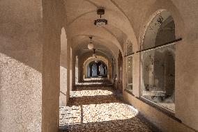 Arcades, Empty center of Prague, historical center, Prague, city, without tourists, restricted movement of people, travel ban, prevention of infection, Coronavirus, Covid 19