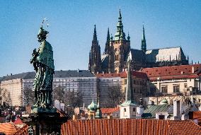 St. John of Nepomuc statue, Charles Bridge, Prague Castle, St. Vitus Cathedral