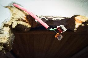 construction site, family house, bathroom, electrical wiring, reconstruction, renovation