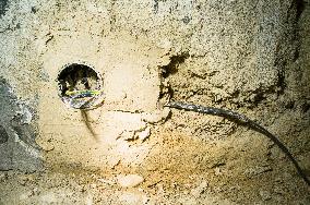 construction site, family house, bathroom, electrical wiring, reconstruction, renovation