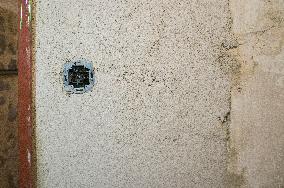 construction site, family house, bathroom, electrical wiring, light switch, reconstruction, renovation