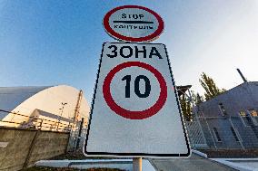 Chernobyl zone, restricted territory, secure dome over the damaged Chernobyl nuclear reactor number 4