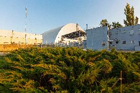 Chernobyl zone, restricted territory, secure dome over the damaged Chernobyl nuclear reactor number 4