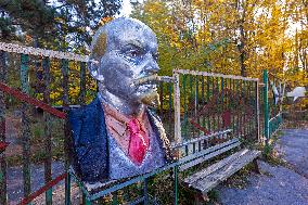 Chernobyl zone, restricted territory, Lenin bust in Chernobyl village
