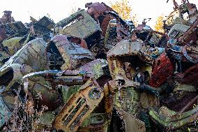 Chernobyl zone, restricted territory, Rasocha a radioactive cemetery of vehicles