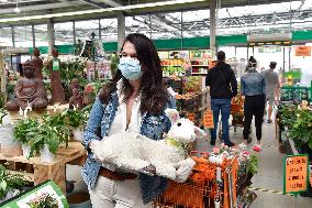 Hobby market Hornbach, customer, mask, shop, queue, infection, transmission