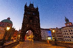 empty Charles Bridge in Prague
