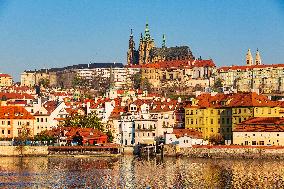 empty Charles Bridge in Prague, Prague Castle