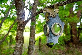 Chernobyl zone, restricted territory, gas mask