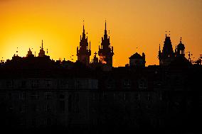 Sunrise over the Prague's Old Town