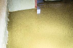 construction site, family house, bathroom, reconstruction, renovation, self-leveling compound, floor, flooring