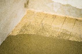 construction site, family house, bathroom, reconstruction, renovation, self-leveling compound, floor, flooring