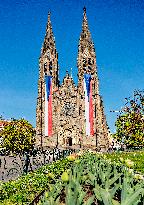 the Church of St. Ludmila, Czech national flags