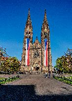 the Church of St. Ludmila, Czech national flags