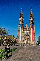 the Church of St. Ludmila, Czech national flags