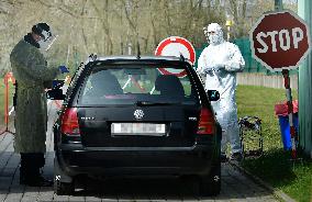 drive-through covid-19 testing station, Domazlice Hospital