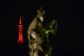 Petrin Lookout Tower in Prague shines red in support of World Hemophilia Day