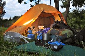 camping, camp, tent, equipment, gear, gas cooker
