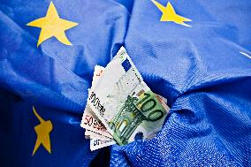 European Union, EU, money, bank notes, currency, EUR, euro, flag, banknotes