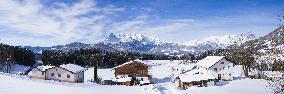 Eastern Alps, Tennen Mountains, Tennengebirge, landscape, winter, snow, sunny