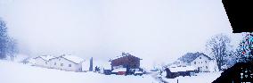 Eastern Alps, Tennen Mountains, Tennengebirge, landscape, winter, snow, fog, foggy