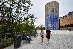 artist Federico Diaz has installed his art relief on the Blanka road tunnel's ventilation shaft