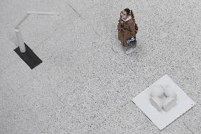 National Gallery in Trade Fare Palace in Prague, visitor, face mask