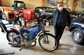 JAROSLAV SERY, owner, exhibition of motorcycles JAWA in Oldtimer museum in Koprivnice