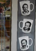 the shop of the Nase vojsko (Our Army) publisher in Prague, mugs