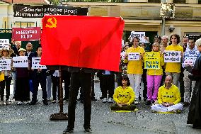 performance to stage Trial of Communist Party of China outside Embassy of China in Prague, protest