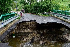 Oskava, local flood, bridge