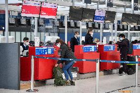 nearly empty hall of the Vaclav Havel Airport in Ruzyne, Prague