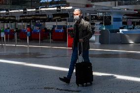 nearly empty hall of the Vaclav Havel Airport in Ruzyne, Prague