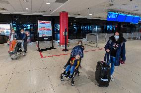 nearly empty hall of the Vaclav Havel Airport in Ruzyne, Prague