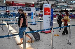 nearly empty hall of the Vaclav Havel Airport in Ruzyne, Prague