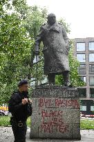 Churchill was racist - sprayer on his Prague statue