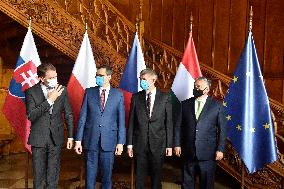 Igor Matovic, Mateusz Morawiecki, Andrej Babis, Viktor Orban, Meeting of Czech, Hungarian, Polish and Slovak (V4) prime ministers