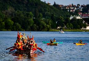 Dragon boats on Vltava River