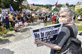 people in Prague protest against police, racial violence, Black Lives Matter