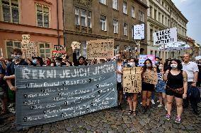 people in Prague protest against police, racial violence, Black Lives Matter