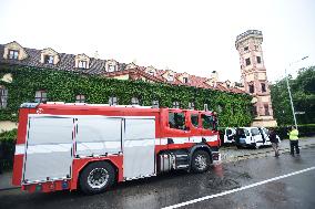 firefighters evacuated the old people's home in Hermanuv Mestec after a nearby pond dam overflowed amid torrential rains