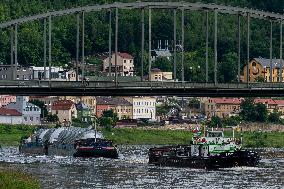 cargo ships loaded of beer tanks for Pilsner Urquell brewery