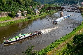 cargo ships loaded of beer tanks for Pilsner Urquell brewery