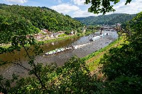 cargo ships loaded of beer tanks for Pilsner Urquell brewery