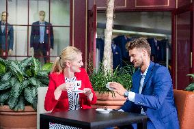 Man and woman in cafe