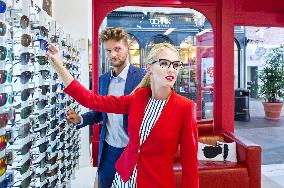 Man and woman at the optician