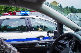 Gruskovje/Macelj  border crossing - Slovenia - Croatia, SLO-HR, Police car, rescue alley