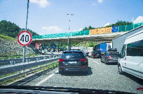 Macelj/Gruskovje border crossing - Croatia - Slovenia, HR-SLO, traffic jam, truck, lorry