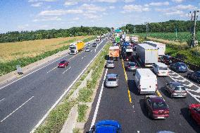 Czech Republic, D1 motorway, highway, traffic jam, congestion, modernization, reconstruction, construction, building site